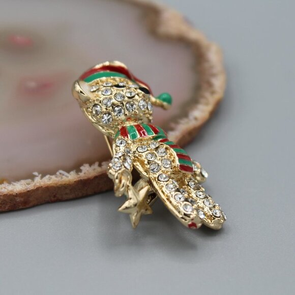 Jewelry pin brooch Holidays Christmas bear Santa yellow gold tone sparkly cute - Picture 4 of 13